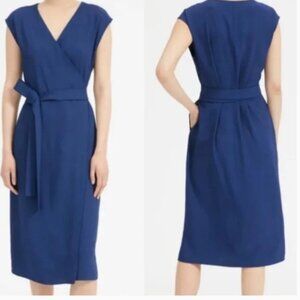 Everlane Blue Japanese GoWeave Short Sleeve Wrap Dress